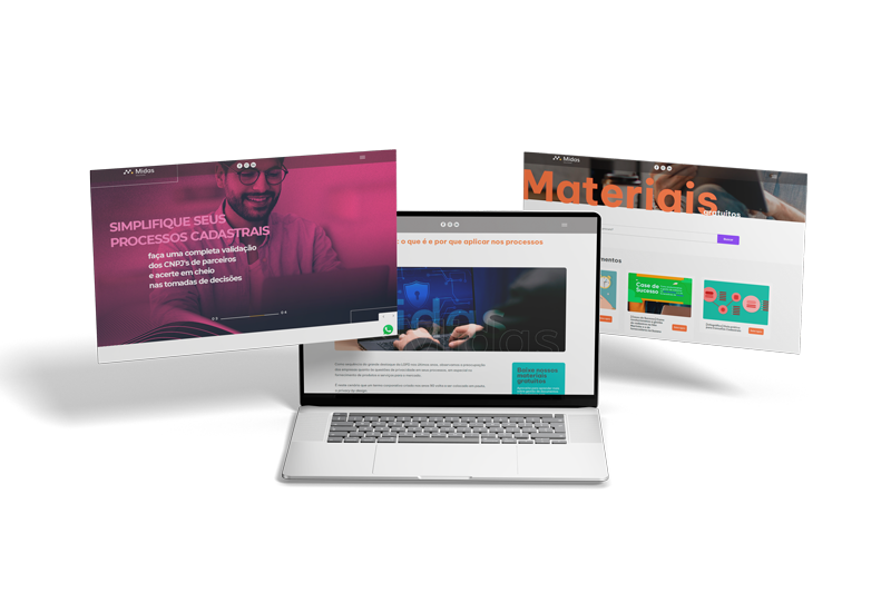 Mockup de telas do site Midas Solutions.