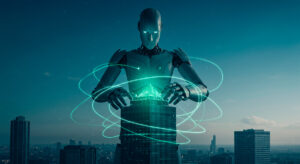 Robô sobre empresas, representando a inteligência artificial nas empresas.