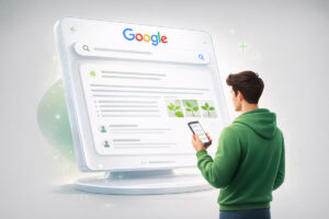 Usuário realizando busca e lendo resposta na Visão Geral de IA do Google.