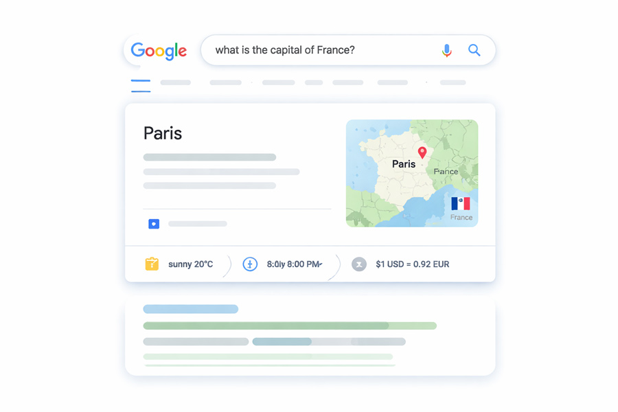 Exemplo de zero click search, com pesquisa entregando resposta diretamente na SERP do Google.