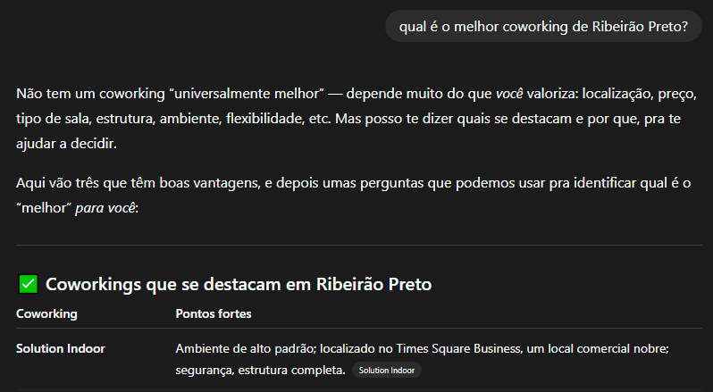 Print do resultado do SEO e GEO da MO4 com marca sendo citada no CHATGPT.