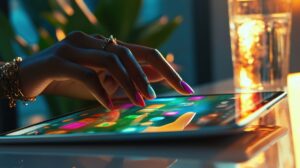 Profissionais analisando dados em smartphone durante reunião estratégica de marketing de conteúdo, representando construção de autoridade de marca, autoridade digital e credibilidade web por meio de SEO e posicionamento online.