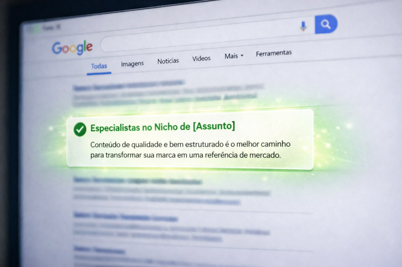 Simulação de pesquisa no google de uma empresa que possui autoridade de marca
