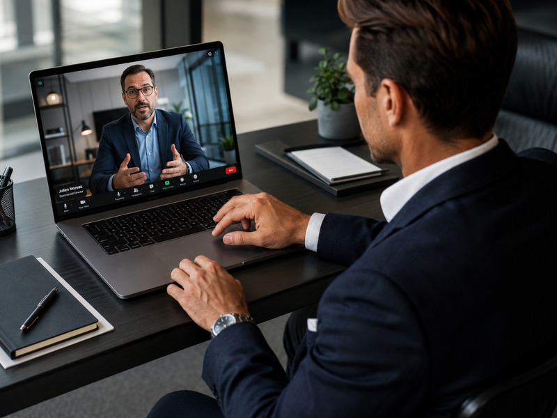 CEO em videoconferência com o comercial